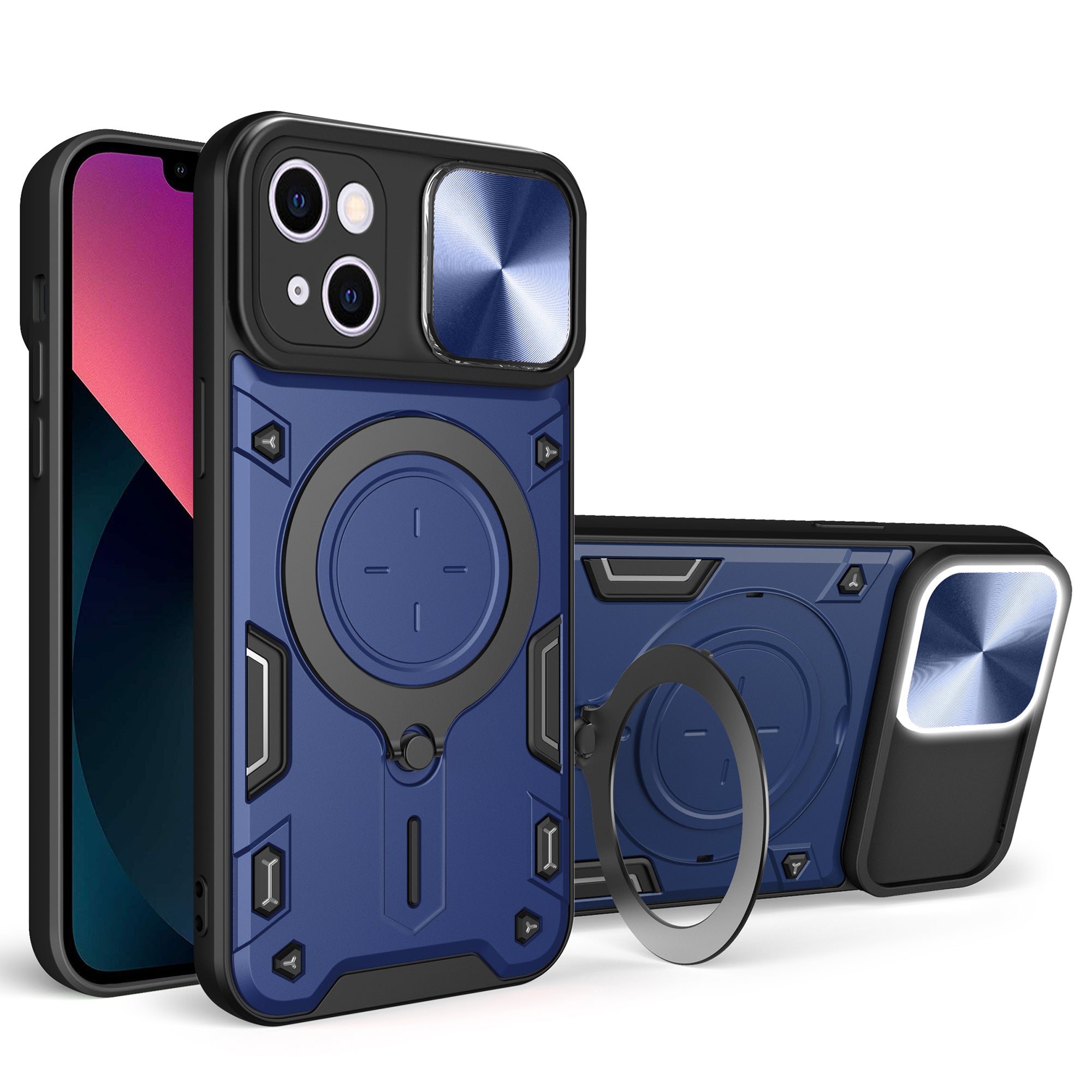 For iPhone 13 6.1 inch Slide Camera Guard Phone Case PC TPU Drop-proof Cover with Rotating Kickstand For iPhone 13 6.1 inch Slide Camera Guard Phone Case PC TPU Drop-proof Cover with Rotating Kickstand